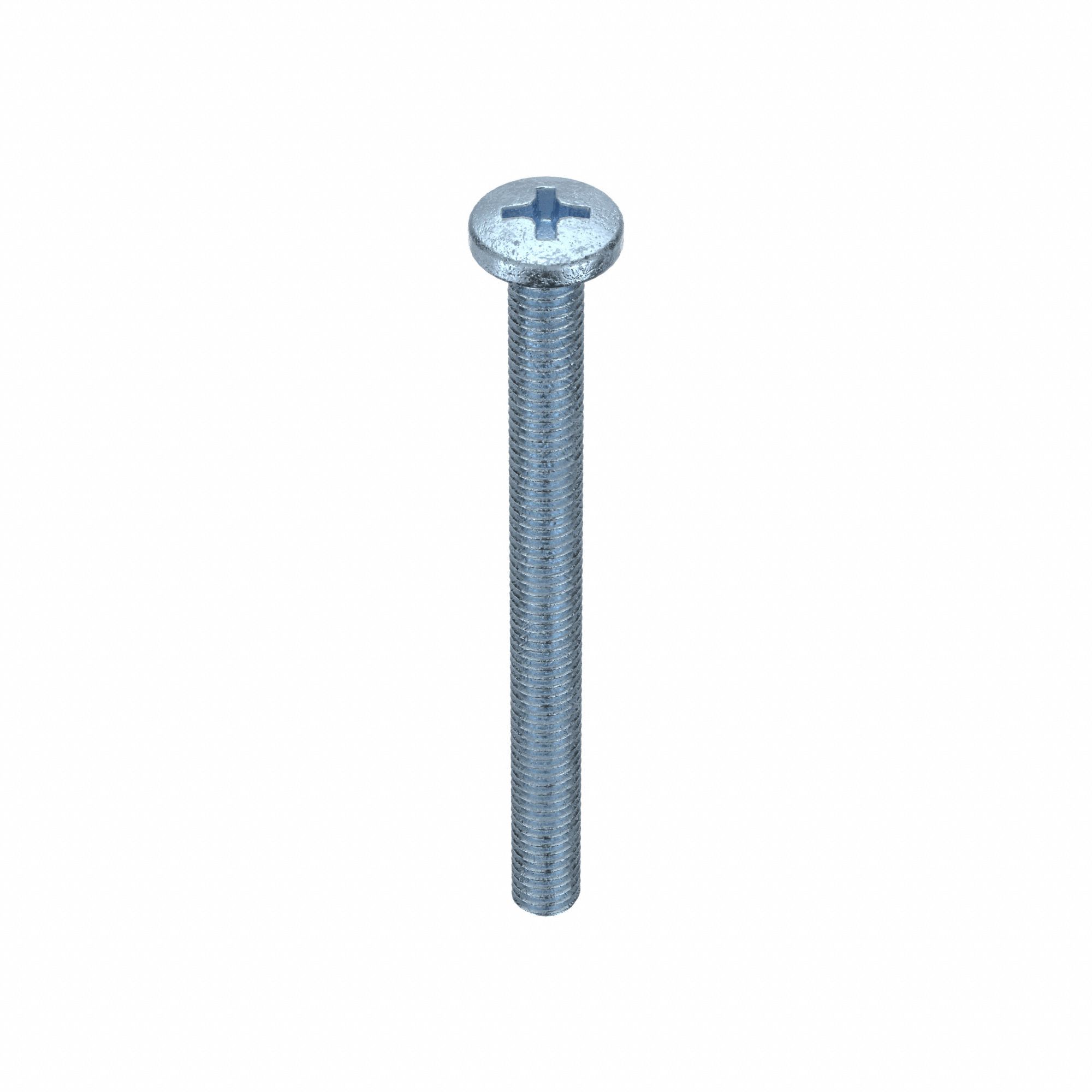 Machine Screws: M6x1.00 Thread Size, 70 mm Lg, Steel, Zinc-Plated, Pan, JIS Phillips, 10 PK