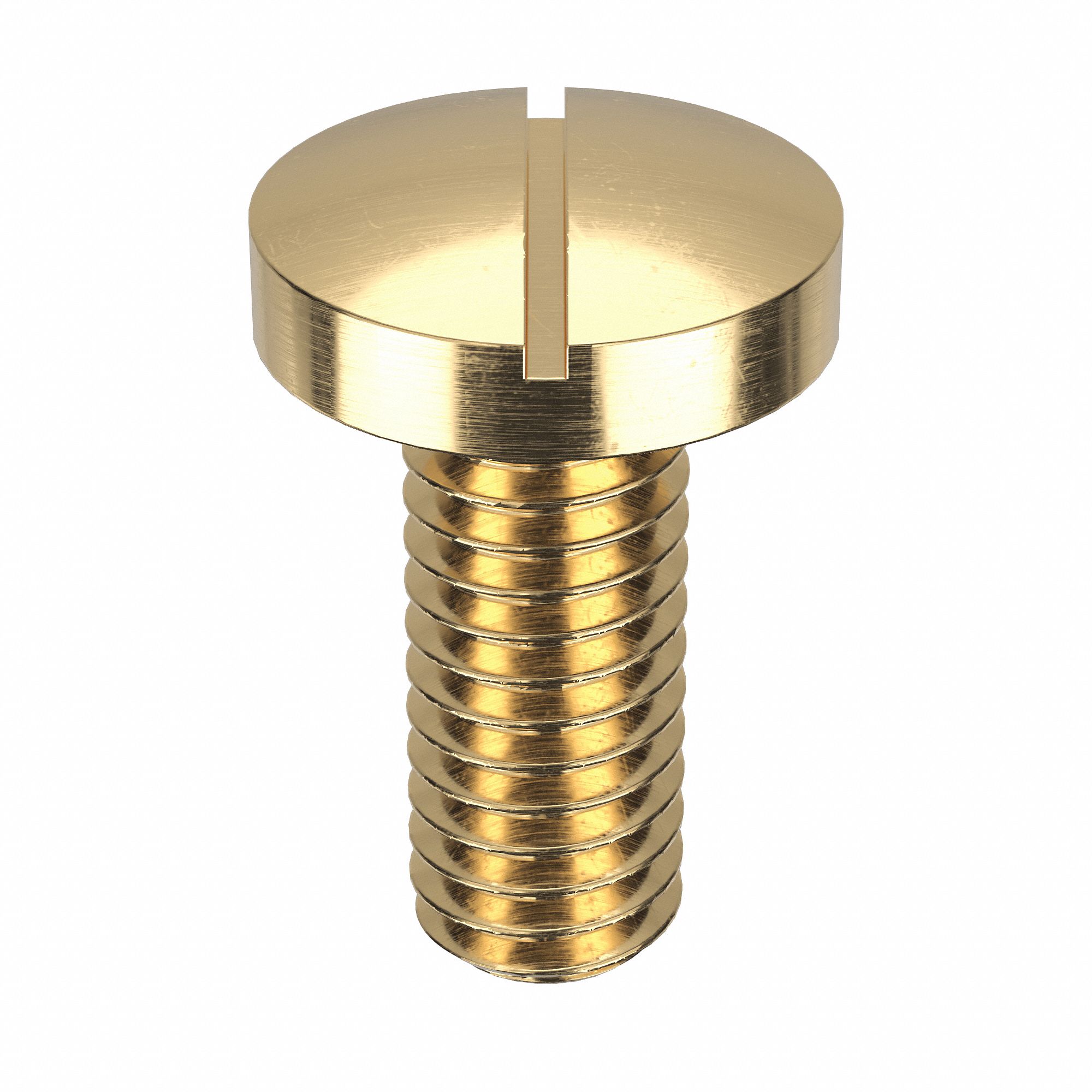 Machine Screw: M4x0.70 Thread Size, 10 mm Lg, Brass, Plain, Pan, Slotted, Machine Screw, 50 PK
