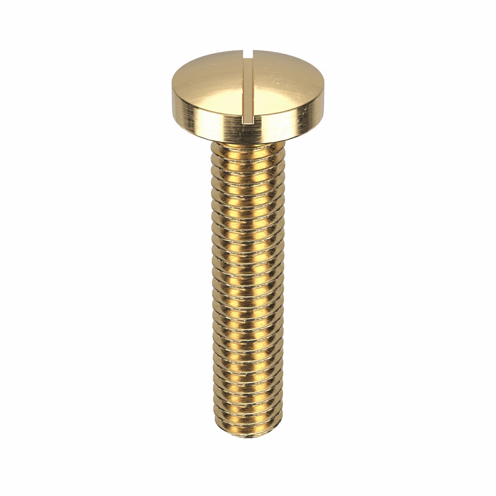 Machine Screw: #10-32 Thread Size, 2 in Lg, Brass, Pan, Slotted, Machine Screw, 25 PK
