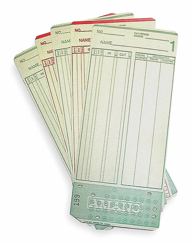 Time Cards: Payroll, 2 Sides, All Pay Periods, 7 3/8 in Ht, 3 1/4 in Wd, 1,000 PK