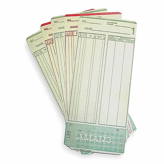Time Cards: Payroll, 2 Sides, All Pay Periods, 7 3/8 in Ht, 3 1/4 in Wd, 1,000 PK