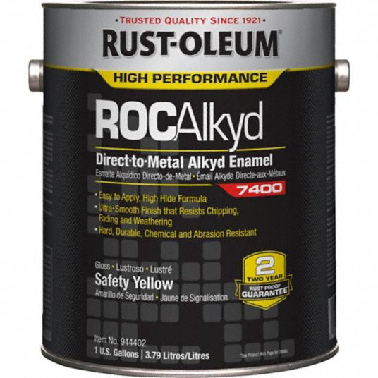 Rust-Oleum Interior/Exterior Paint: For Metal/Steel, Safety Yellow, 1 gal  Size, Oil, Less Than 100g/L, Gloss