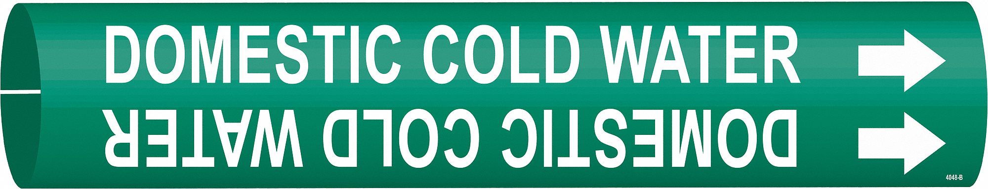 Pipe Marker: Domestic Cold Water, Green, White, Fits 1 1/2 to 2 3/8 in Pipe O.D., 1 Pipe Markers