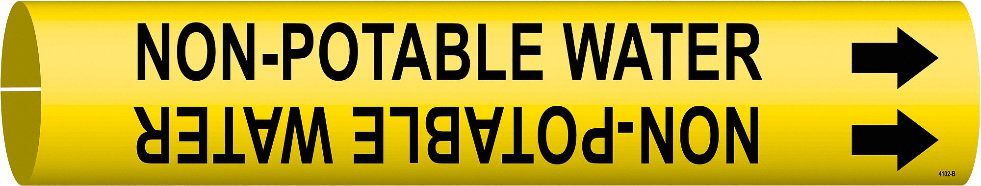 Pipe Marker: Non-Potable Water, Yellow, Black, Fits 1 1/2 to 2 3/8 in Pipe O.D., 1 Pipe Markers