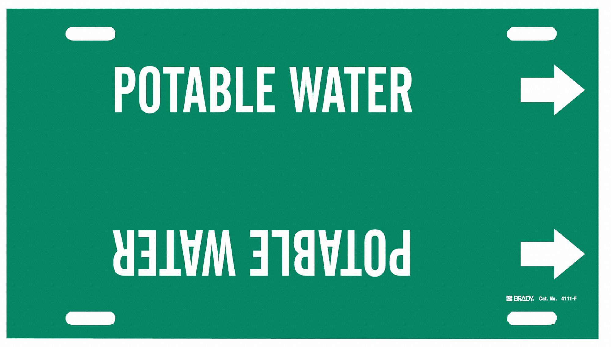 Pipe Marker: Potable Water, Green, White, Fits 6 to 7 7/8 in Pipe O.D., 1 Pipe Markers, With Arrows