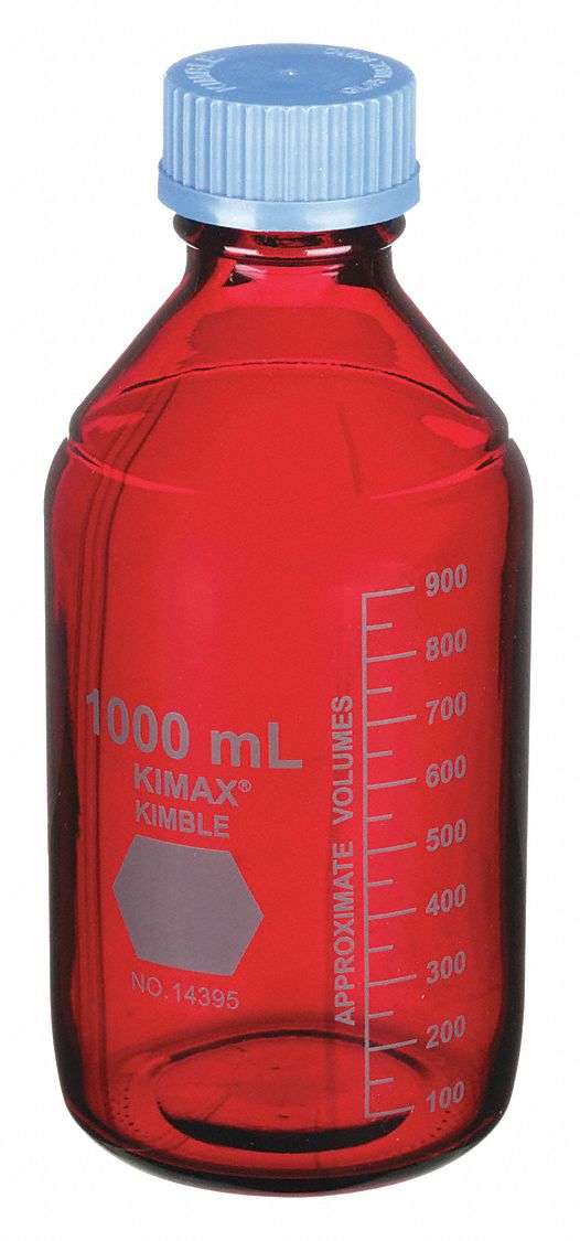 Media Bottle: Borosilicate Glass, 1 L Capacity - mL, 33.81 fl oz Capacity - oz, 101 mm Body Dia