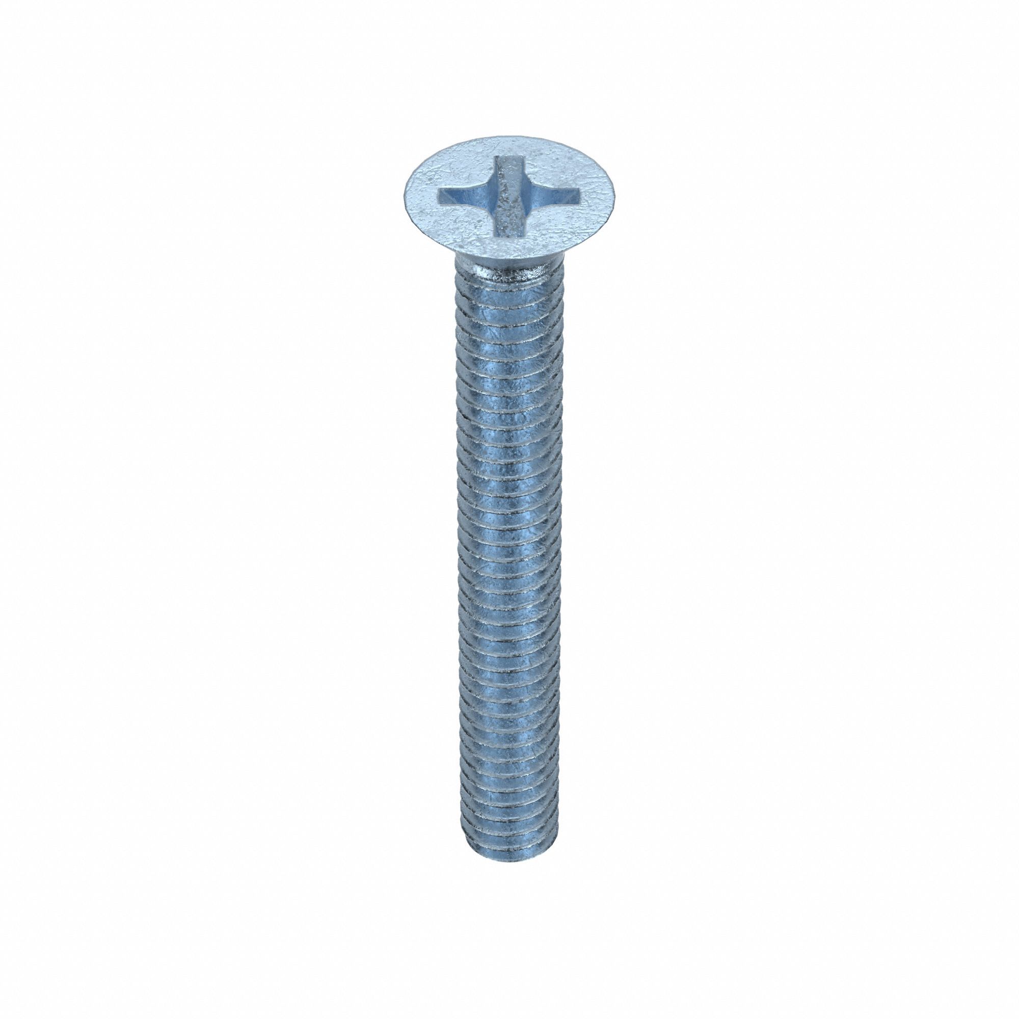 Machine Screws: M2x0.40 Thread Size, 16 mm Lg, Steel, Zinc-Plated, Flat, Phillips, 100 PK