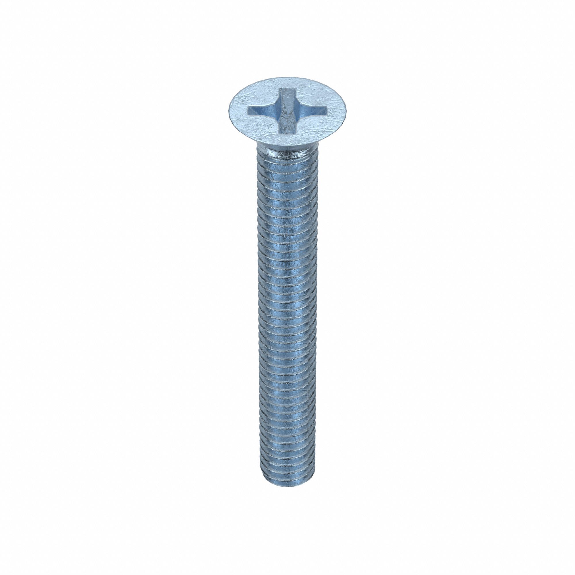 Machine Screws: M2.5x0.45 Thread Size, 20 mm Lg, Steel, Zinc-Plated, Flat, Phillips, 100 PK