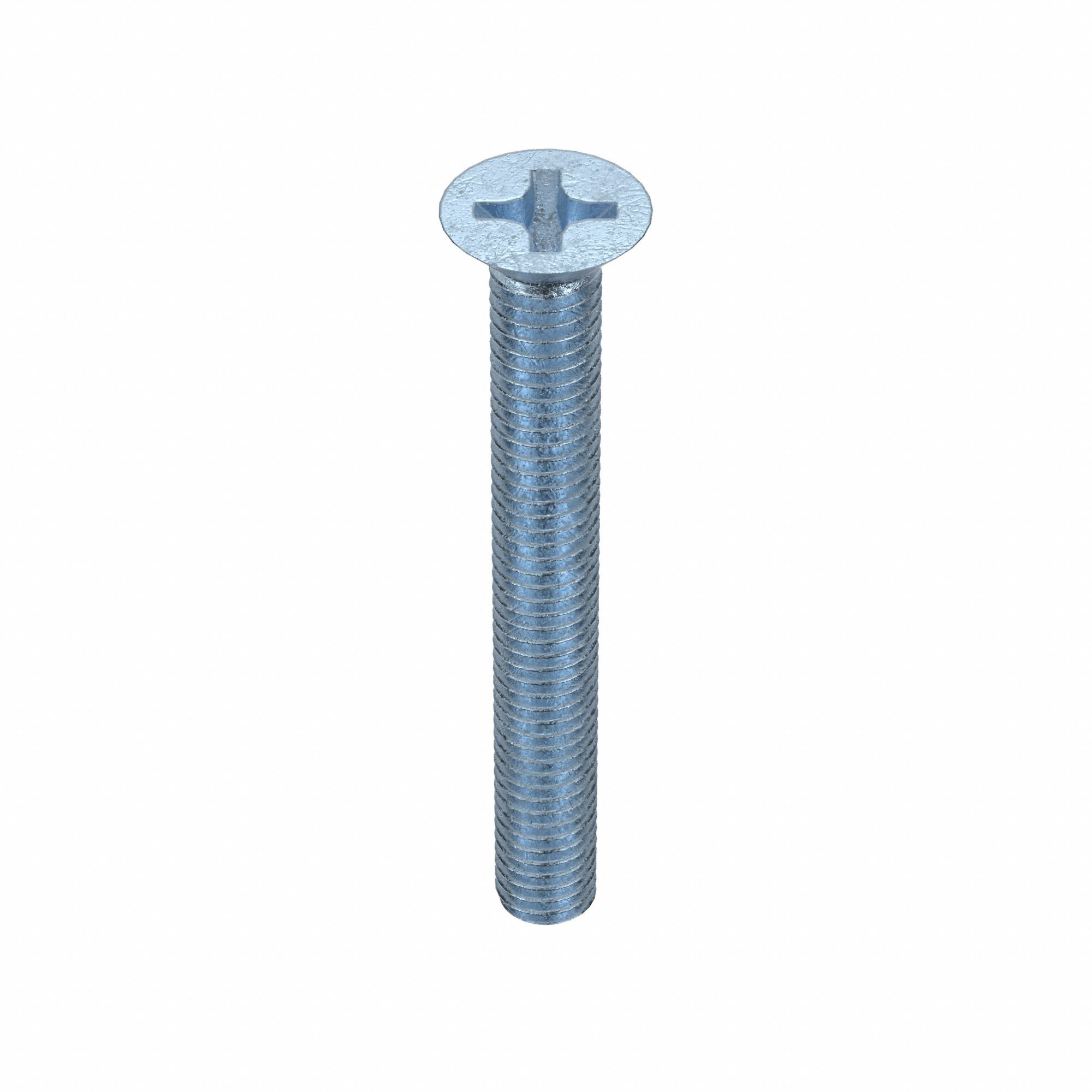 Machine Screws: M3x0.50 Thread Size, 25 mm Lg, Steel, Zinc-Plated, Flat, Phillips, 100 PK
