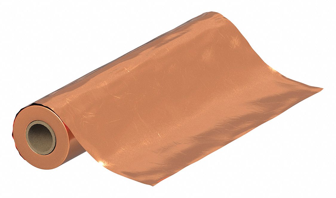 110 Copper Foil: 30 in Roll Lg, 12 in Overall Wd, 0.003 in Thick, 1, 949°F Max Temp, Mill, 060