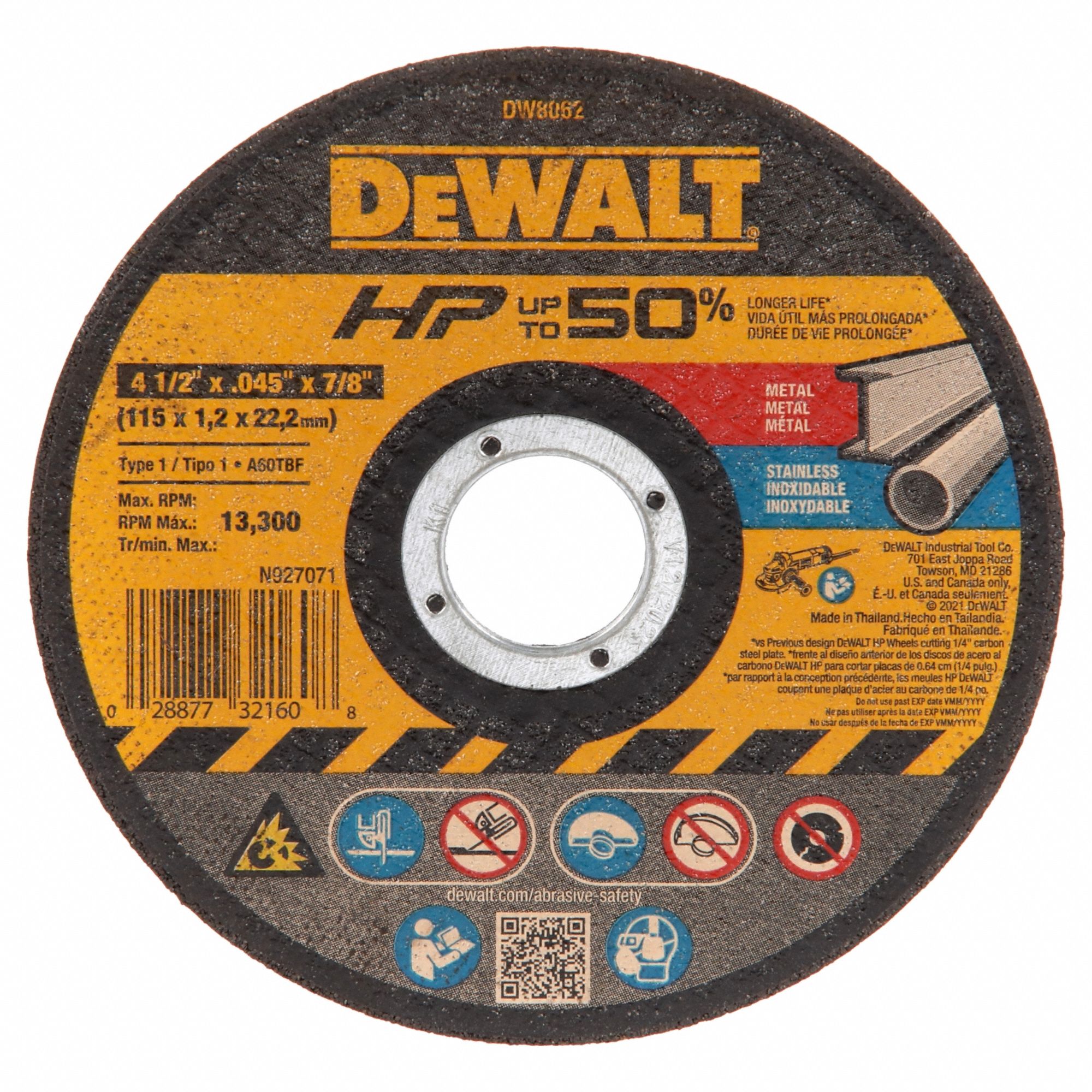 DEWALT, Type 1, 4 1/2 in x 0.045 in x 7/8 in, Abrasive Cut-Off