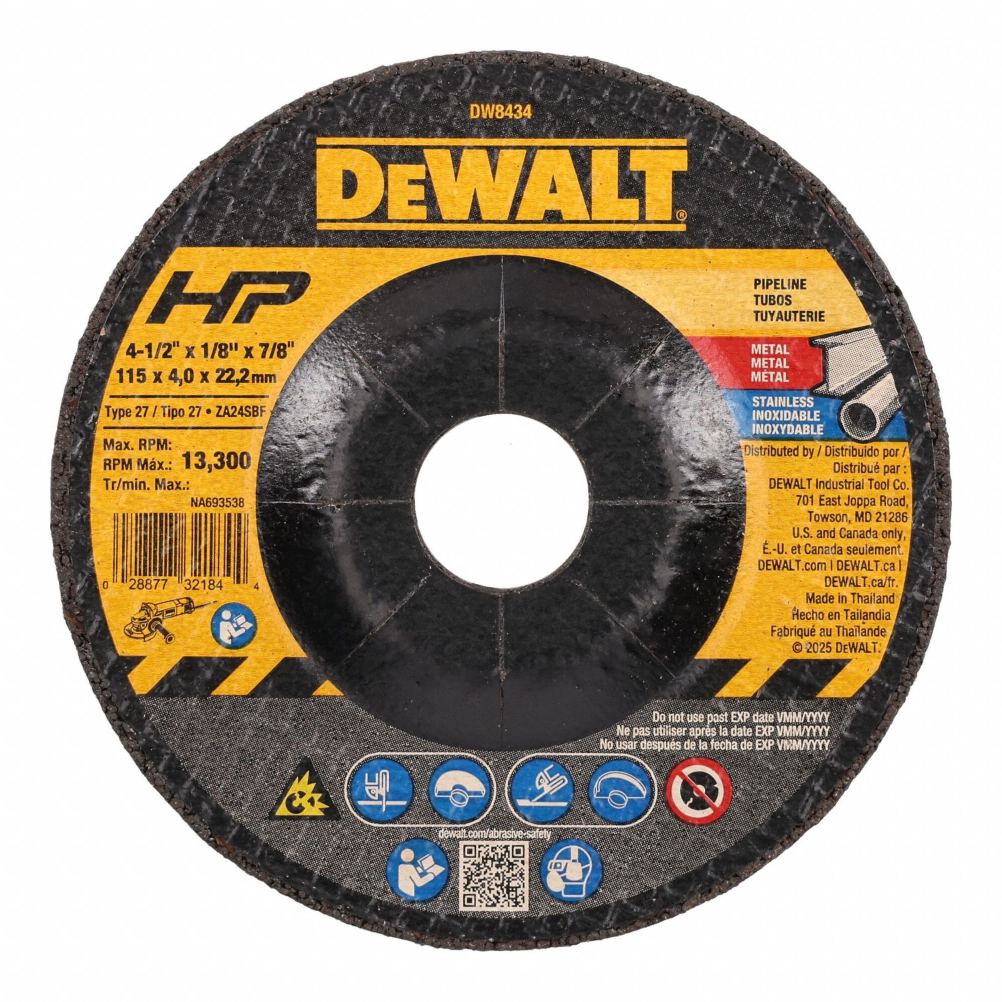 Cut-Off & Grinding Wheel: Type 27, 4 1/2" x 1/8" x 7/8", Aluminum Oxide, 24 Grit, A24R