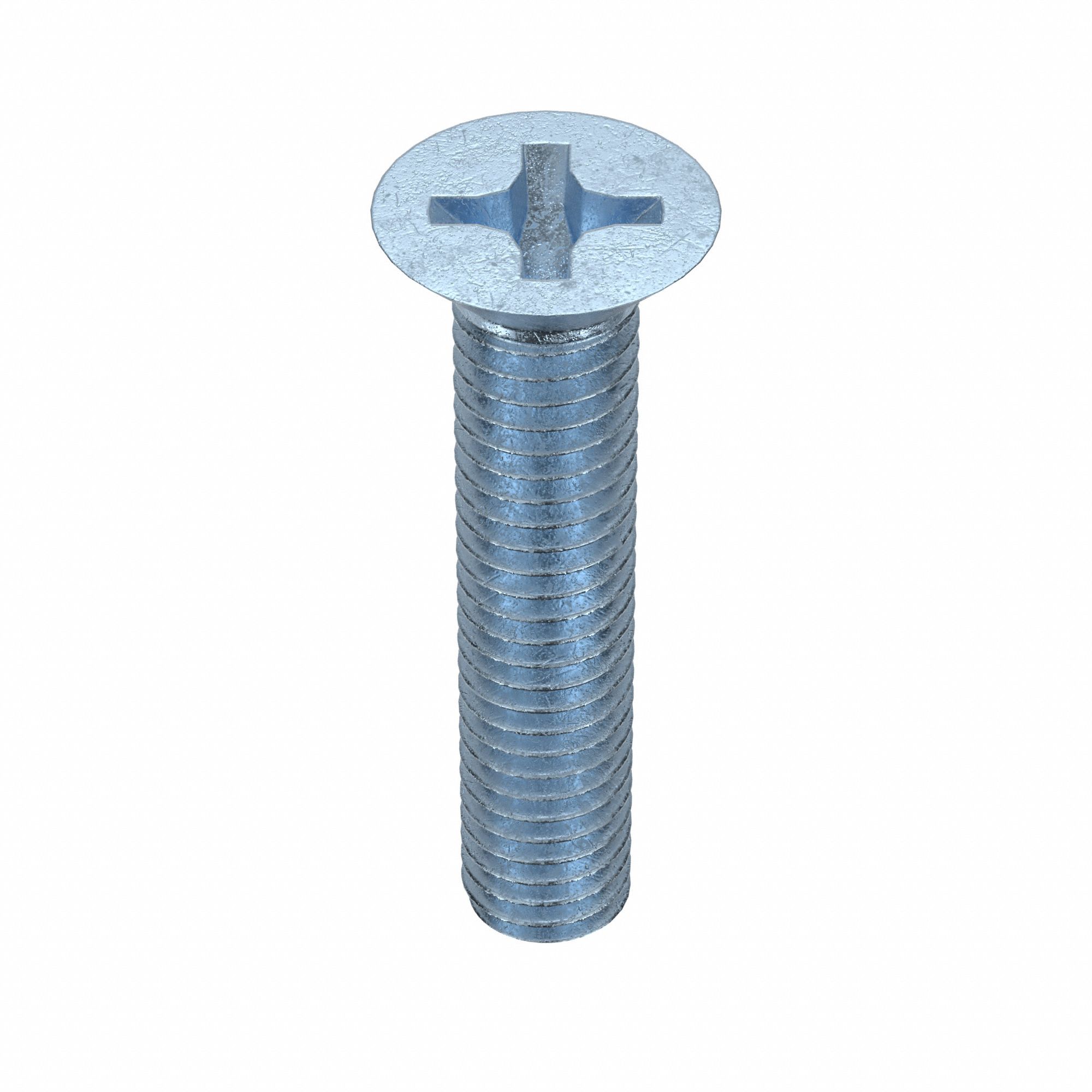 Machine Screw: M6x1.00 Thread Size, 30 mm Lg, Class 4.8, Steel, Zinc-Plated, Flat, Phillips, 100 PK