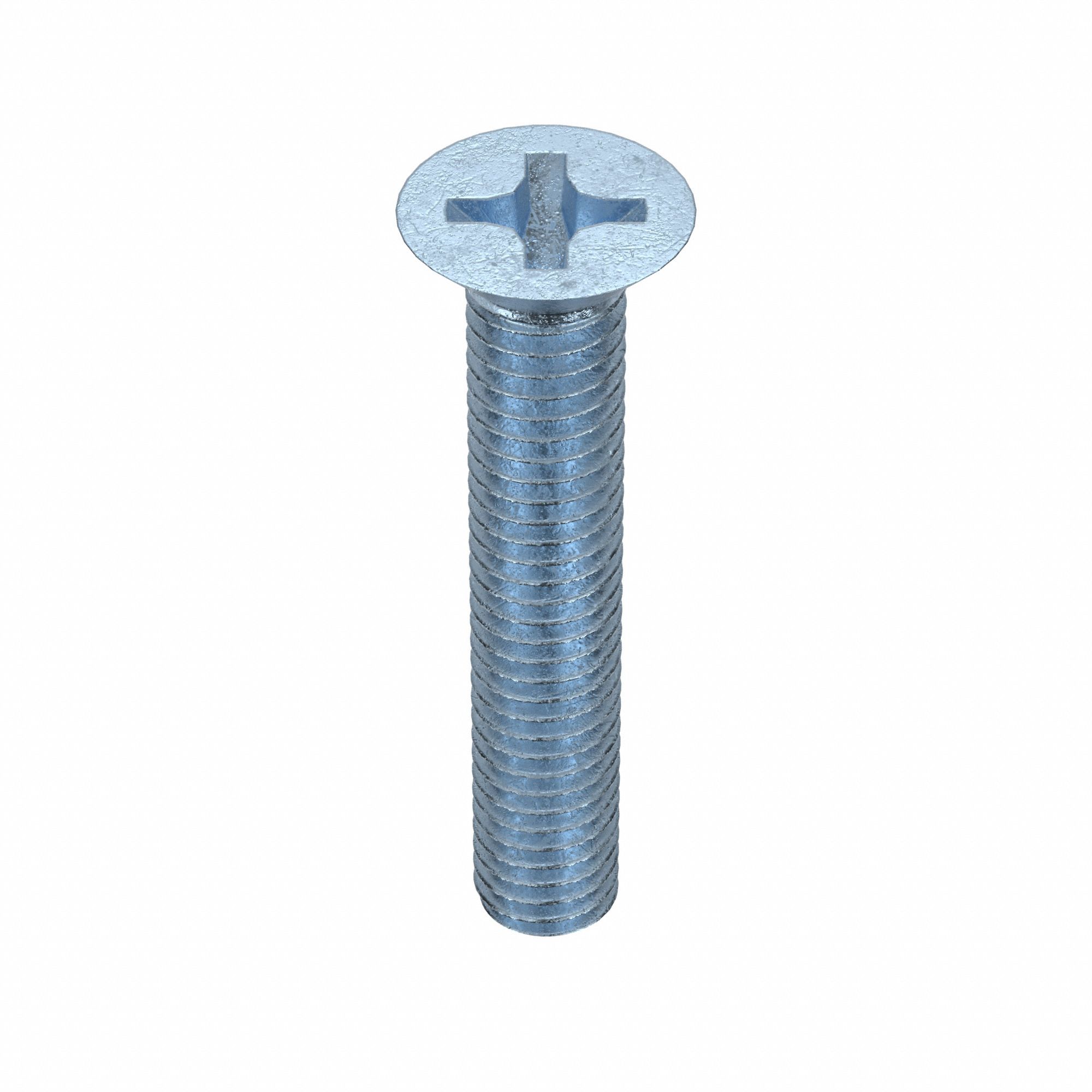 Machine Screw: M6x1.00 Thread Size, 35 mm Lg, Class 4.8, Steel, Zinc-Plated, Flat, Phillips, 100 PK