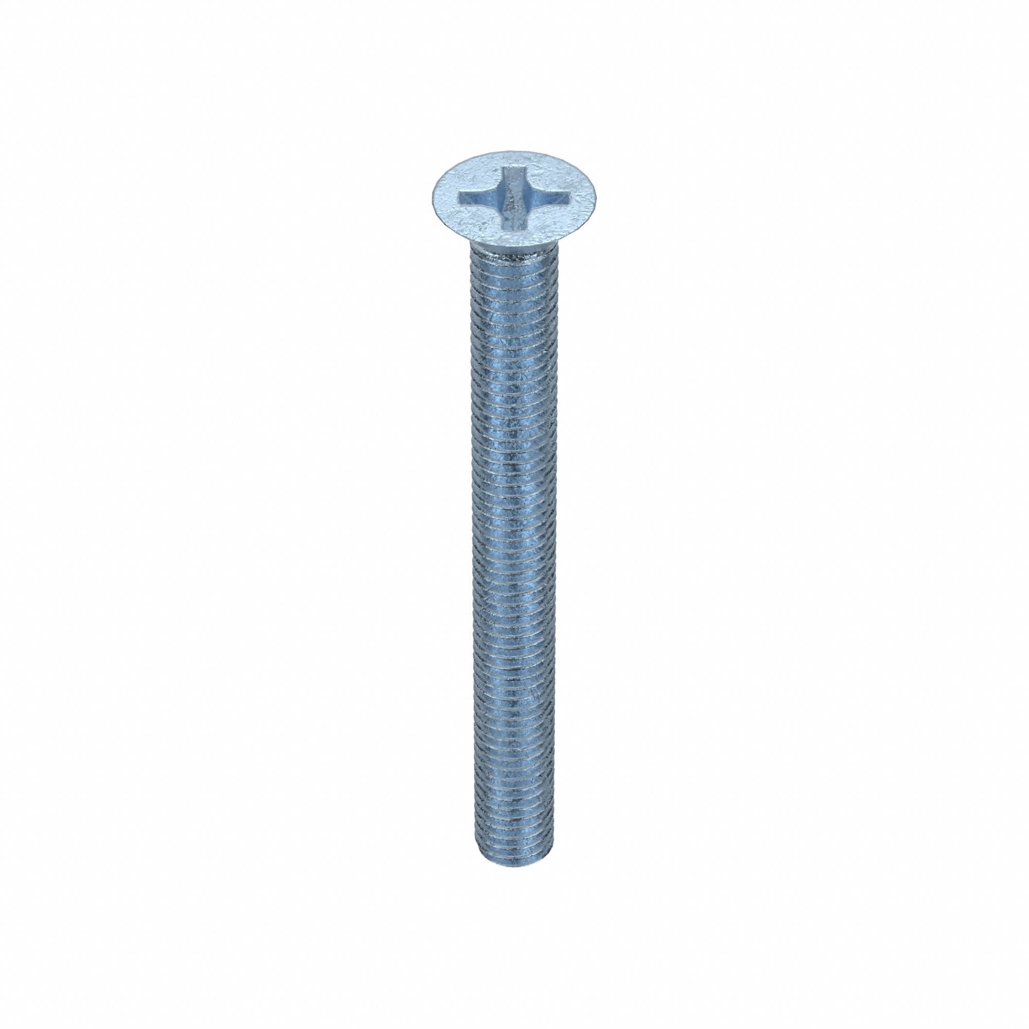Machine Screws: M6x1.00 Thread Size, 60 mm Lg, Steel, Zinc-Plated, Flat, Phillips, 25 PK