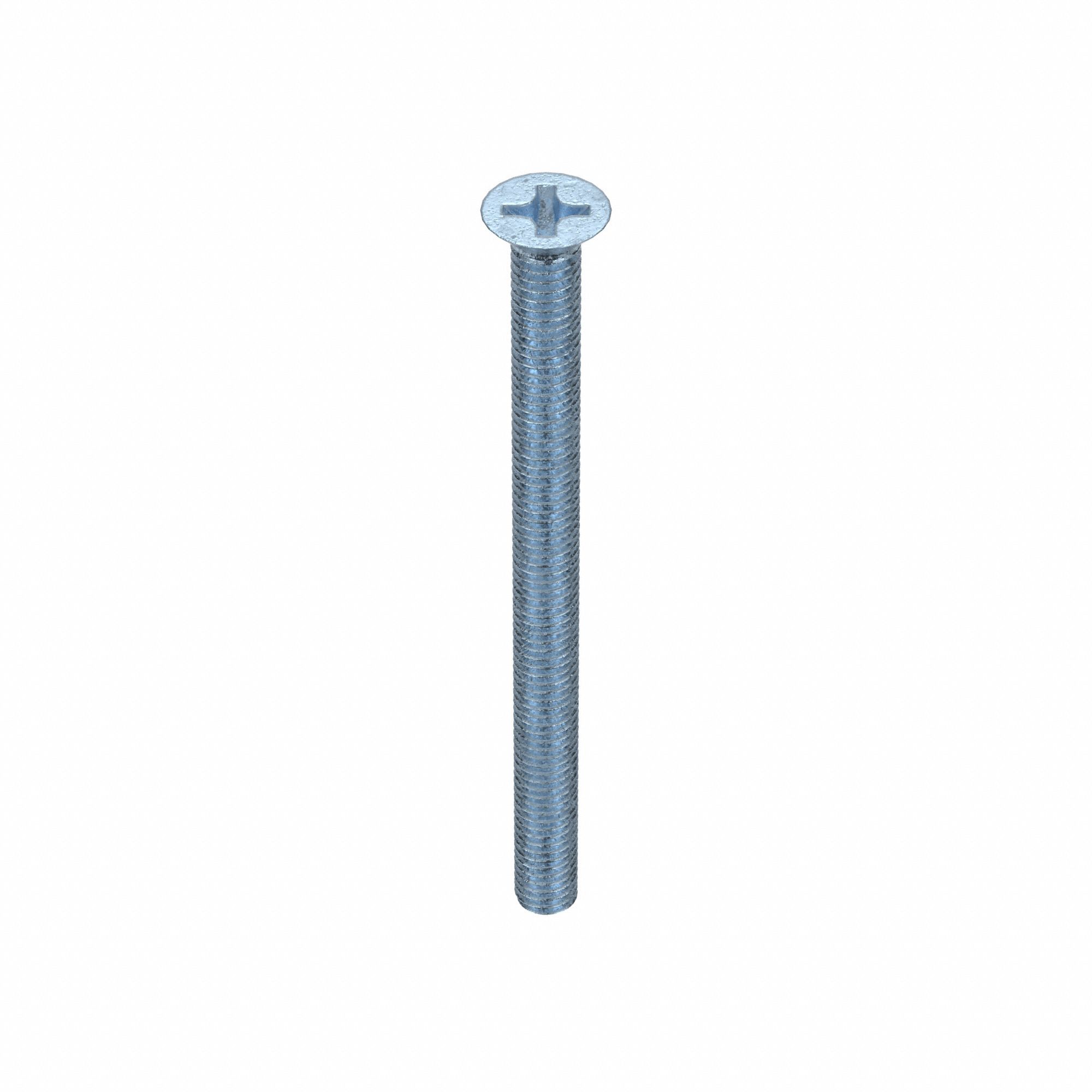 Machine Screws: M6x1.00 Thread Size, 80 mm Lg, Steel, Zinc-Plated, Flat, Phillips, 25 PK
