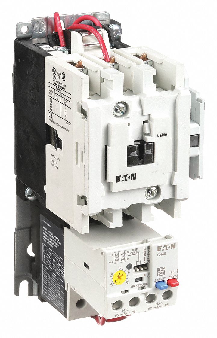 NEMA Magnetic Motor Starter: Non-Reversing, 3 Poles, NEMA Size 1, 27 A, 24V AC Coil