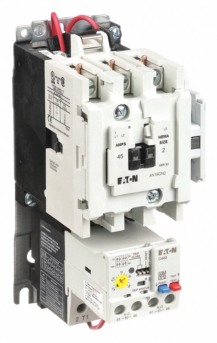 NEMA Magnetic Motor Starter: Non-Reversing, 3 Poles, NEMA Size 2, 45 A, 120V AC Coil