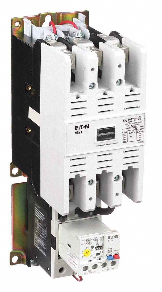 NEMA Magnetic Motor Starter: Non-Reversing, 3 Poles, NEMA Size 3, 90 A, 120V AC Coil