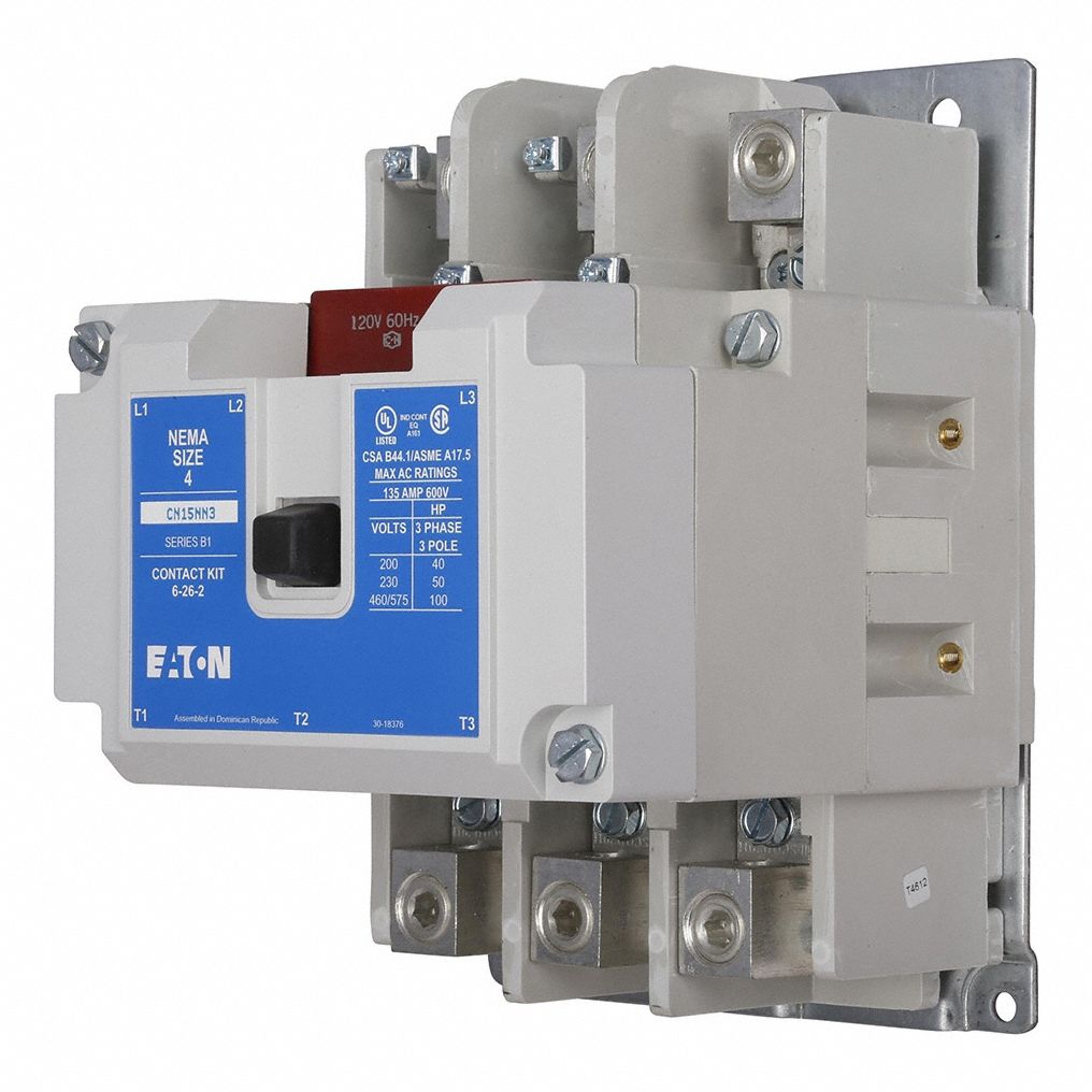 NEMA Magnetic Contactor: Non-Reversing, 3 Poles, NEMA Size 4, 135 A, 120V AC