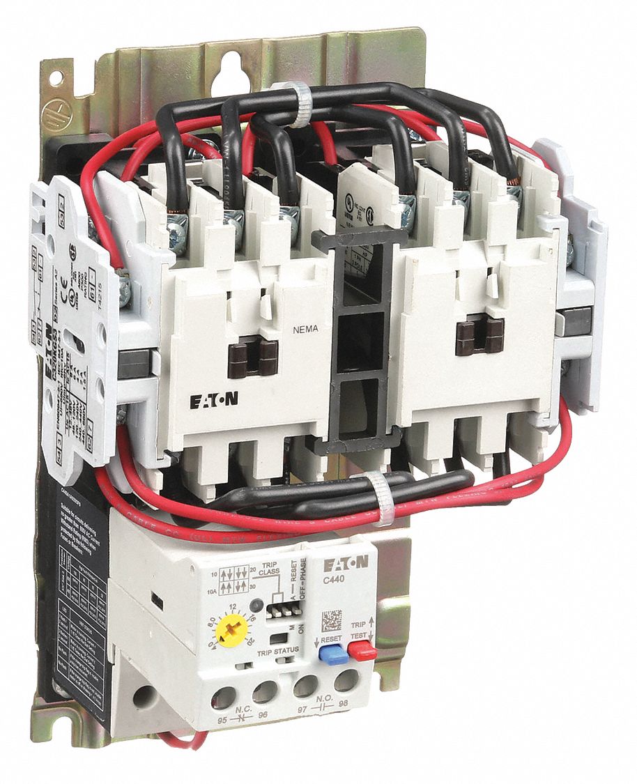 NEMA Magnetic Motor Starter: Reversing, 3 Poles, NEMA Size 0, 9 A, 208V AC Coil