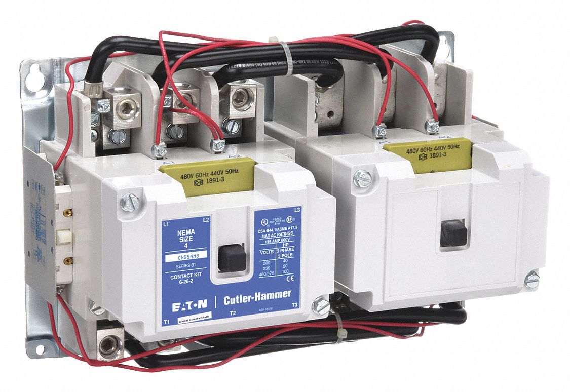 NEMA Magnetic Contactor: Reversing, 3 Poles, NEMA Size 4, 135 A, 480V AC