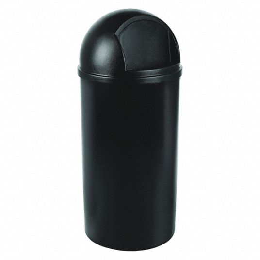 25 Gal Round Trash Can Plastic Black, Round Trash Can With Lid
