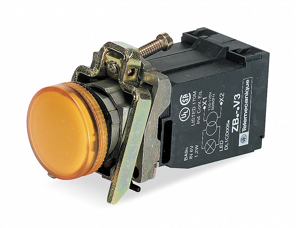 Pilot Light: 22 mm Panel Mounting Size, Orange, Incandescent, XB4 Series