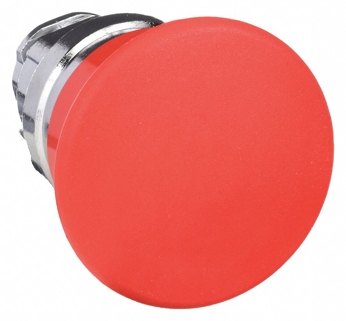 Mushroom Head Push Button: Red, 22 mm Mounting Size, Metallic, Momentary