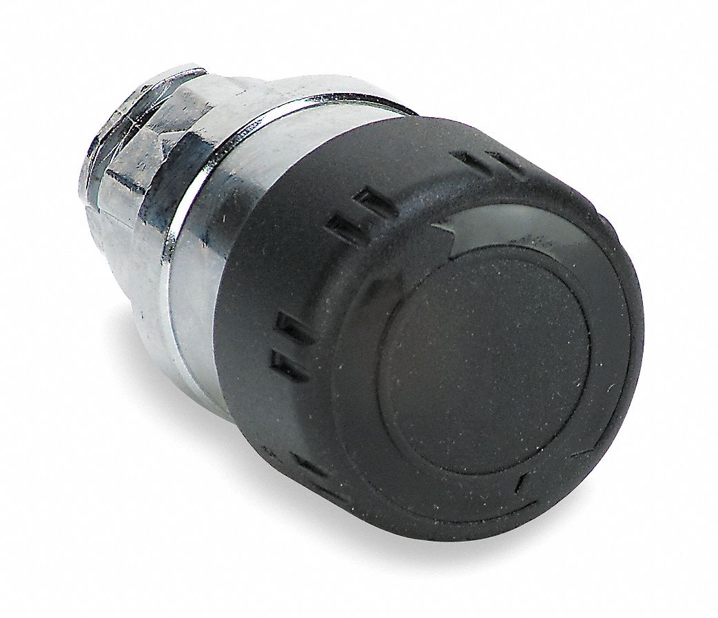 Mushroom Head Push Button: Black, 22 mm Mounting Size, Metallic, Maintained