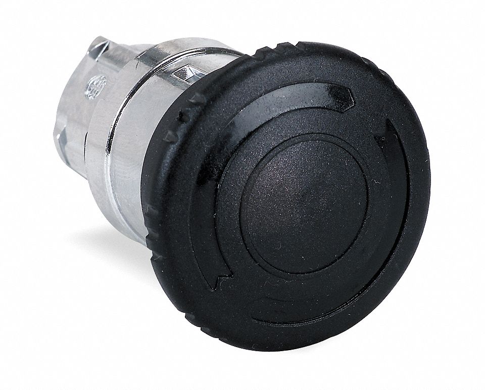Mushroom Head Push Button: Black, 22 mm Mounting Size, Metallic, Maintained