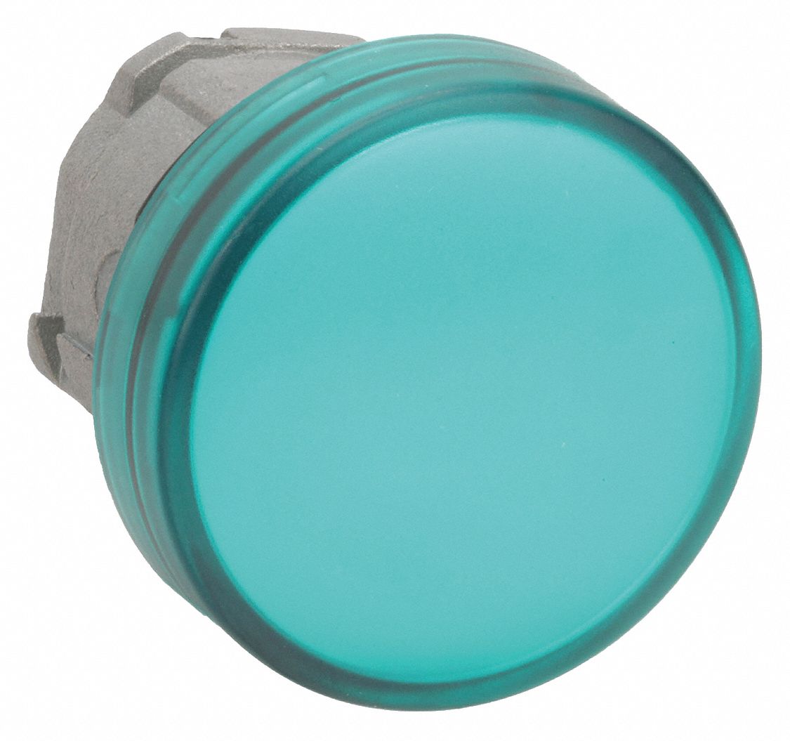 Pilot Light Head: 22 mm Panel Mounting Hole Dia, Green, Smooth, LED, XB4 Series