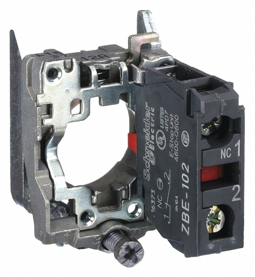 BLOC DE CONTACT, MONTAGE PANNEAU 22 MM, 1 NF, COUPURE LENTE, MOMENTANÉ, SÉRIE ZB4, GRIS