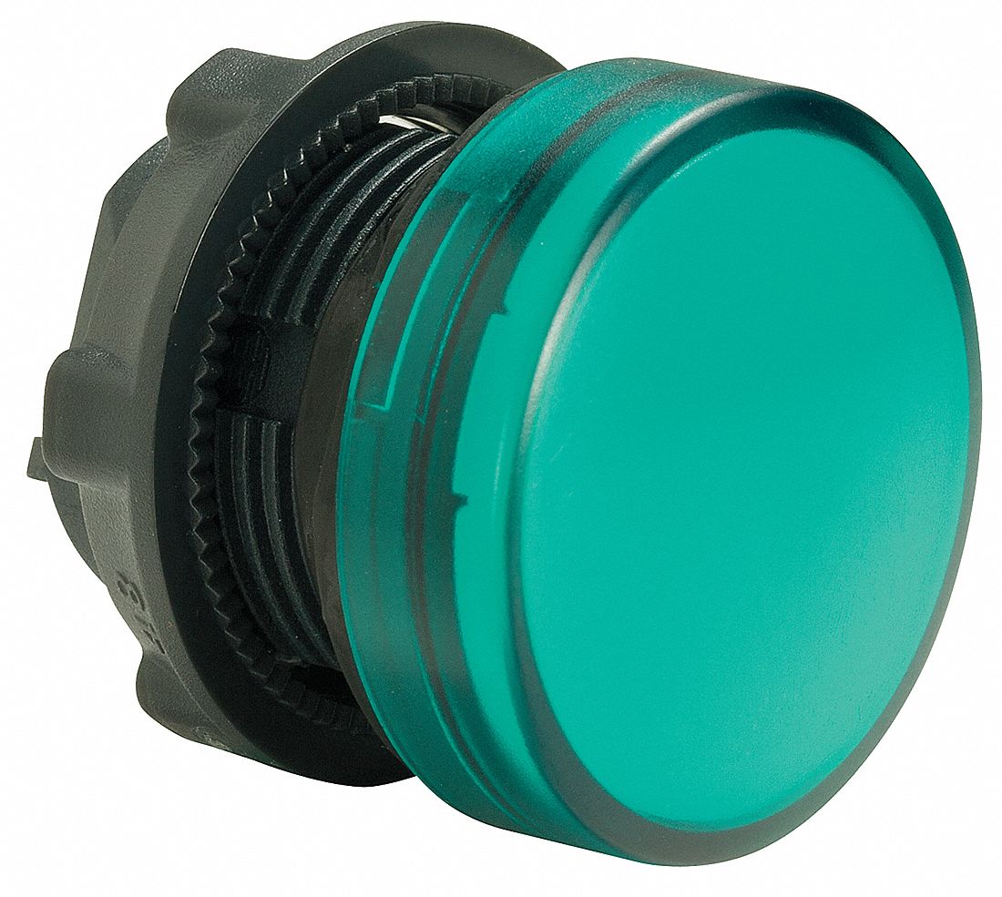 SCHNEIDER ELECTRIC Pilot Light Head, 22 mm, Green, Round, Smooth, Plastic 6HW17ZB5AV033