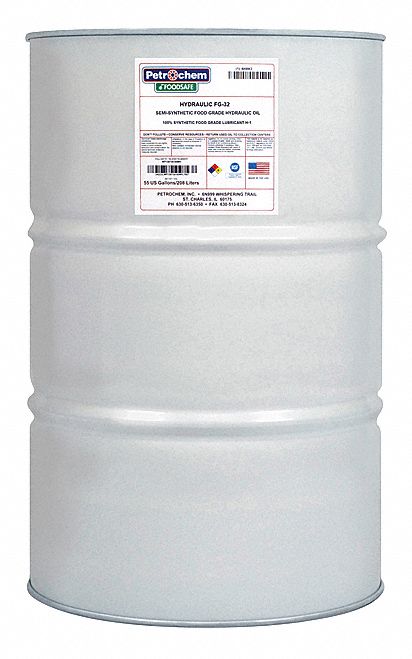 Hydraulic Oil: Semi-Synthetic, 55 gal, Drum, ISO Viscosity Grade 32, H1 Food Grade, SAE Grade 10W