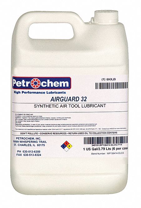 Air Tool Lubricant: Synthetic, -50°F, 450°F Max. Op Temp., 1 gal Container Size, Can