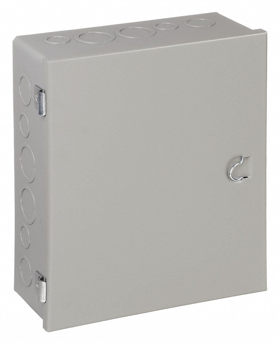 Enclosure: Steel, 12 in x 10 in x 4 in, NEMA 1, Solid Cover, Hinged, Included, Painted