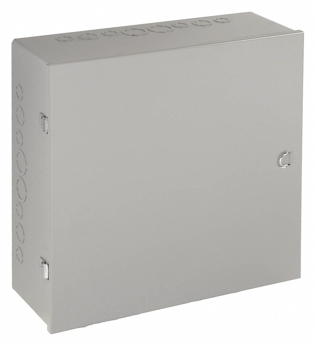 Enclosure: Steel, 18 in x 18 in x 6 in, NEMA 1, Solid Cover, Hinged, Included, Painted
