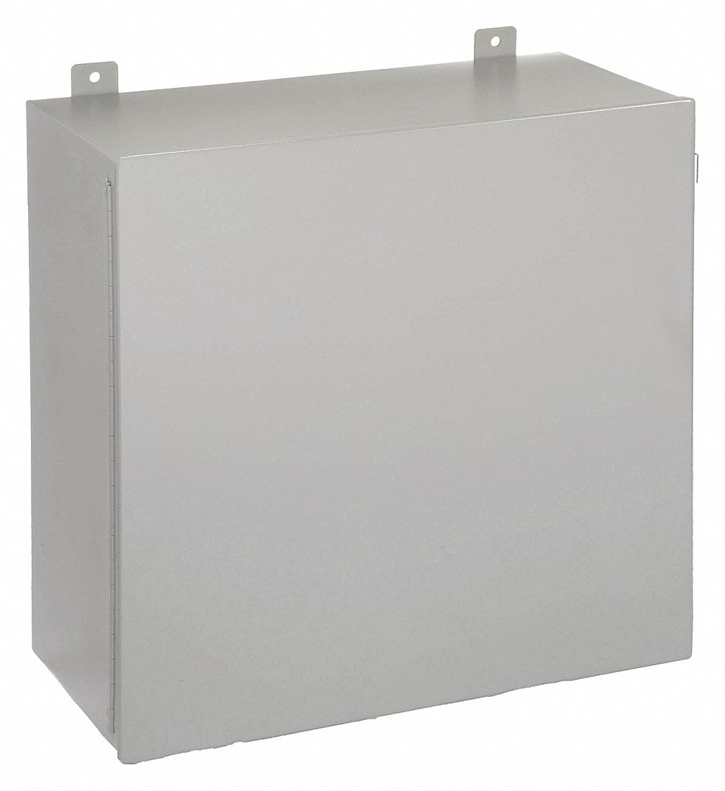 Enclosure: Steel, 24 in x 24 in x 11 in, NEMA 12/13, Solid Cover, Hinged
