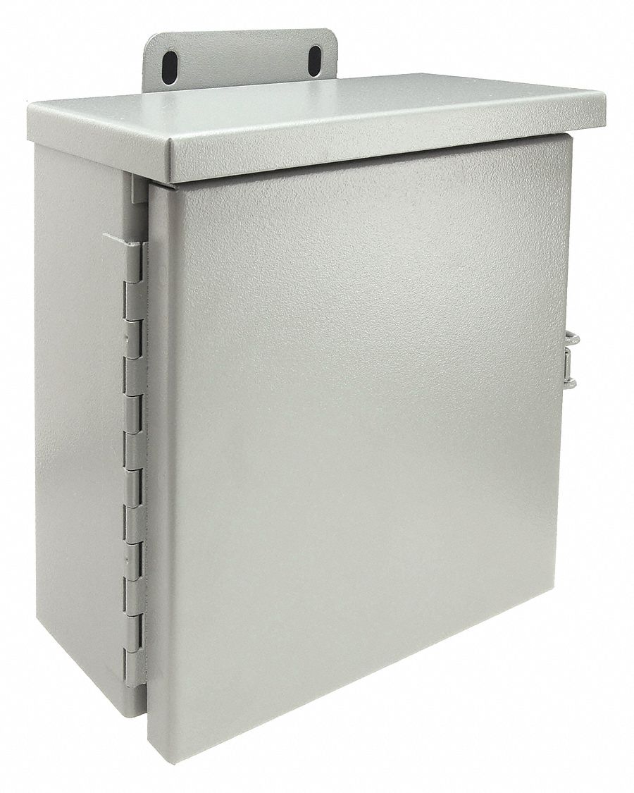 Enclosure: Steel, 8 in x 8 in x 4 in, 3R, Solid Cover, Hinged, Included, Painted