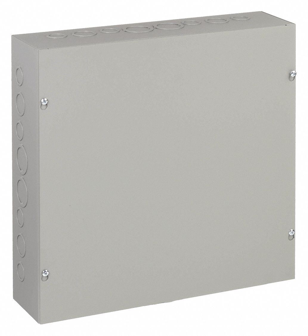 Enclosure: Steel, 16 in x 16 in x 4 in, NEMA 1, Solid Cover, Screw On, Included, Painted