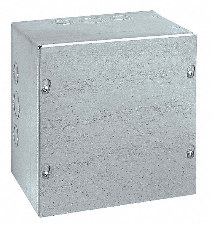 Enclosure: Steel, 16 in x 16 in x 4 in, NEMA 1, Solid Cover, Screw On, Galvanized
