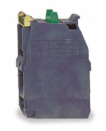 BLOC DE CONTACT, TAILLE DE MONTAGE EN PANNEAU DE 22 MM, 1 NO / 1 NF, À IMPULSION, SÉRIES ZB4/ZB5, NOIR/VERT