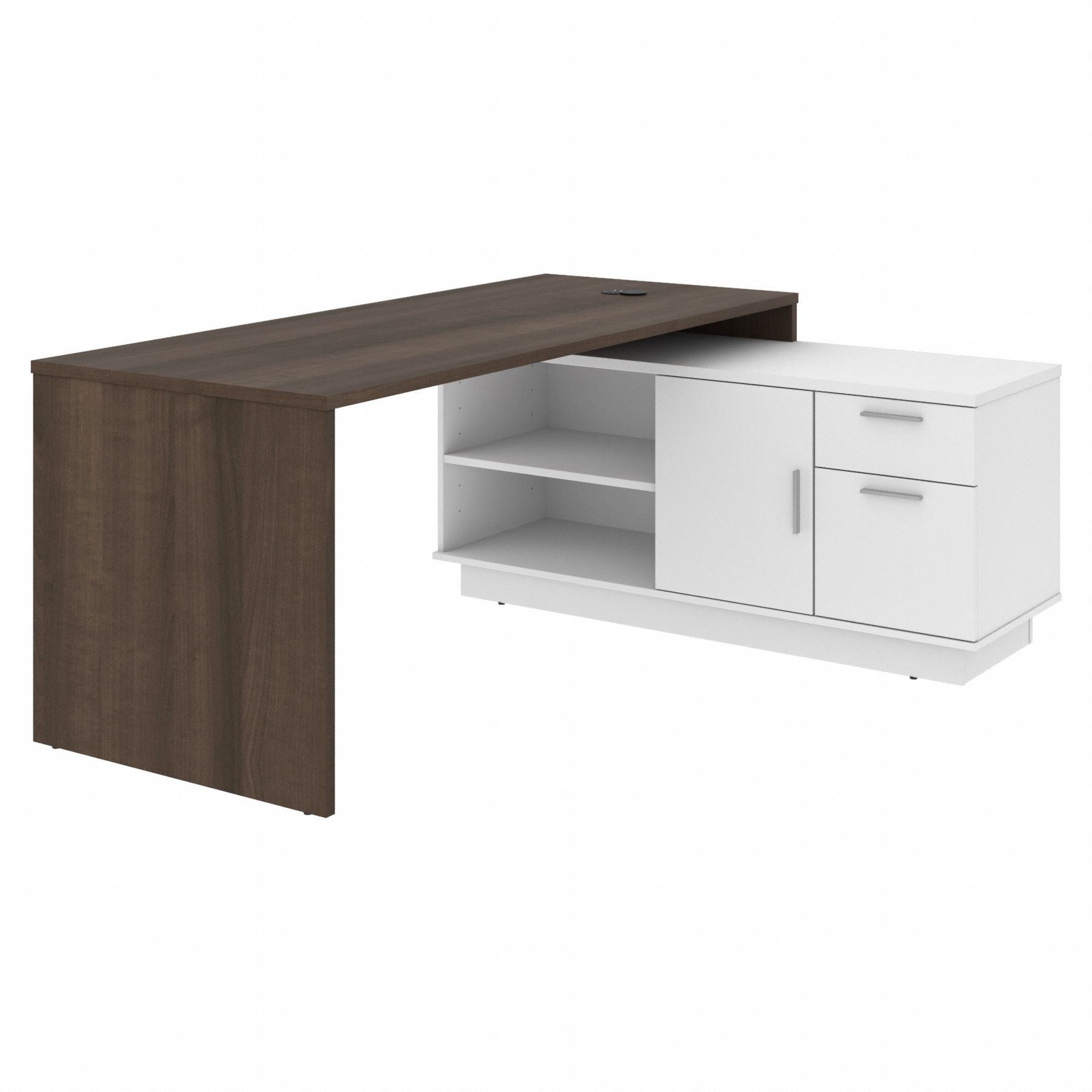 L-Shaped Office Desk: Antigua/White, 71 1/8 in Overall Wd, 56 in Overall Dp