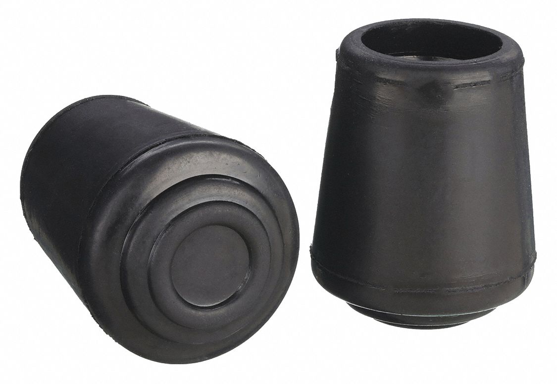 Furniture Protective Leg Tips: Rubber, Round, Black, 5/8 in Overall Dia, Rubber