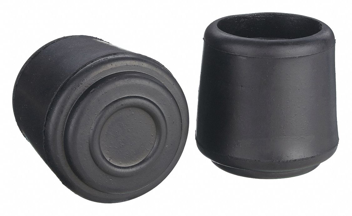 Furniture Protective Leg Tips: Rubber, Round, Black, 1 3/8 in Overall Dia, Rubber