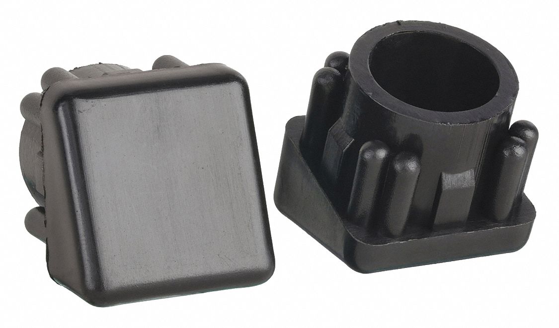 Furniture Protective Leg Tips: Plastic, Round, Black, 3/4 in Overall Dia, Angled