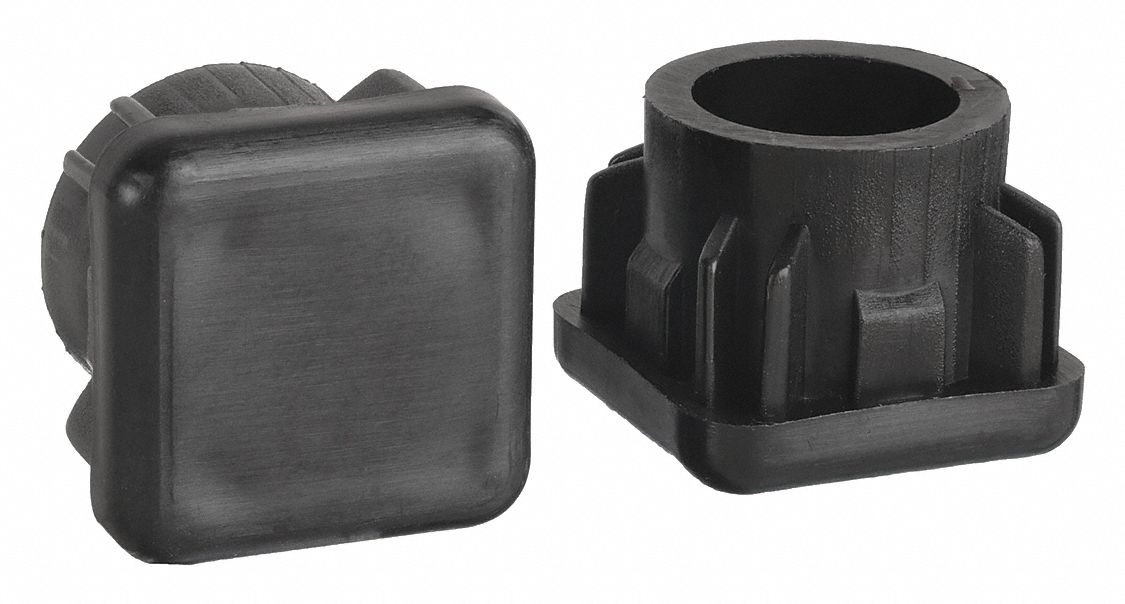 Furniture Protective Leg Tips: Plastic, Round, Black, 3/4 in Overall Dia, Straight