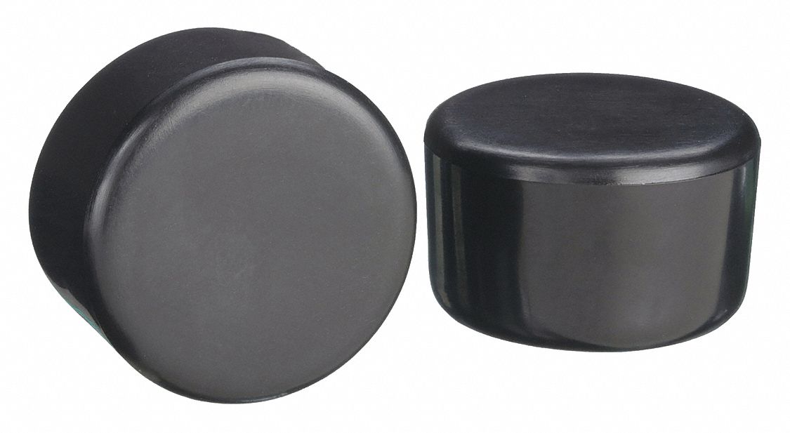 Furniture Protective Leg Tips: Plastic, Round, Black, 1 in Overall Dia, Straight
