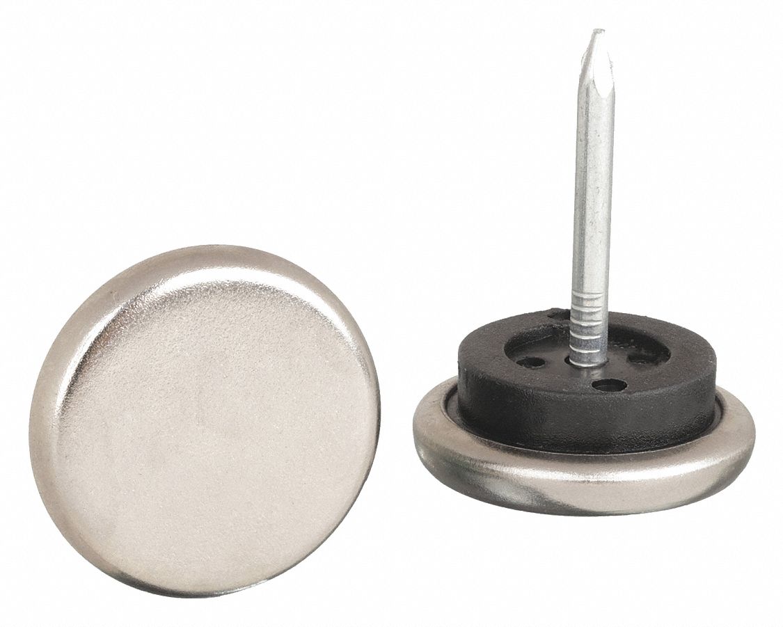 Furniture Glides: Nickel, Round, Silver, 7/8 in Overall Dia
